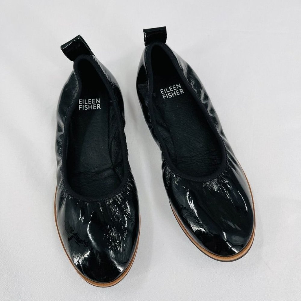 Eileen Fisher Notion Ballet Flat In Black Patent Size 5 Ballet Flat